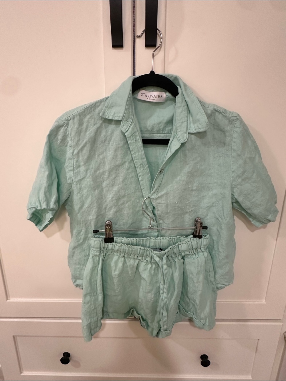 Stillwater Mint Green Linen Button-Down Shirt & Shorts Set